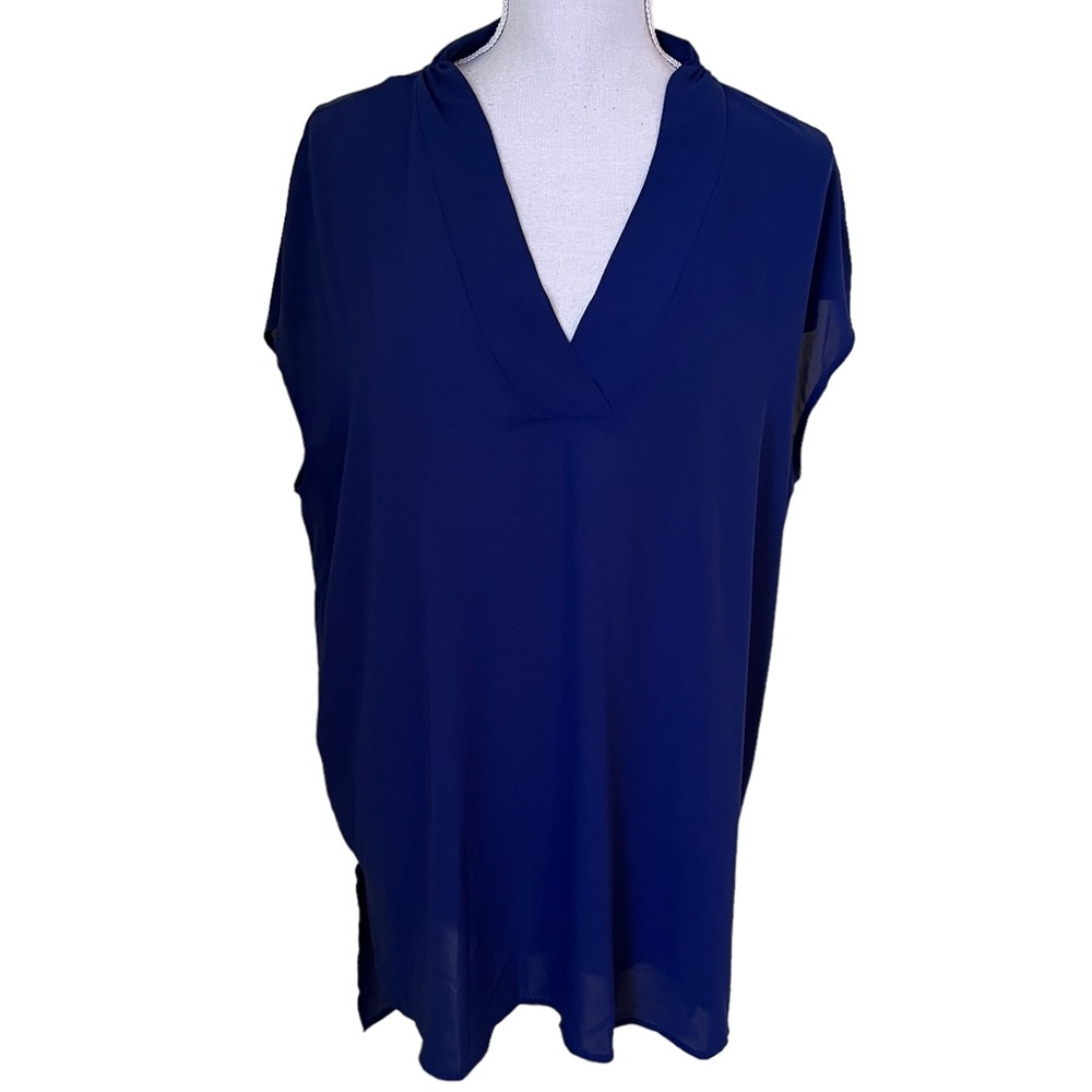 Eloquii Navy Blue Chiffon Short Sleeve Blouse 14